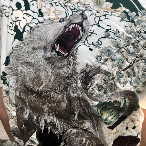 Title 15, Peony Lion and Beast Embroidery T