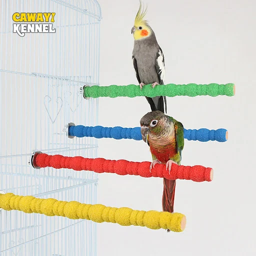 1pc Random Color Parrot Pet Raw Standing Stick Wood Hanging Stand Rack Toy Stick Stand Parakeet Branch Perches for Bird 