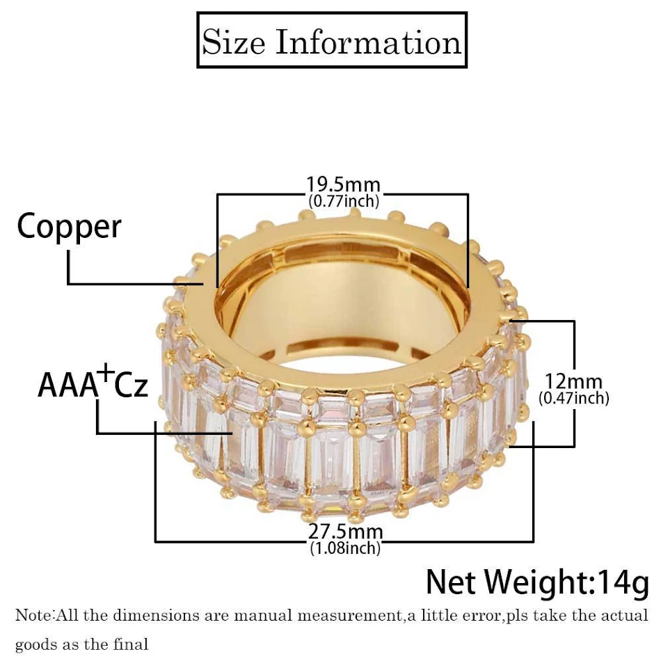 Bague homme personnalisée en zircon carré à trois rangées, tendance mode. Un accessoire élégant et sophistiqué qui rehausse votre style.
