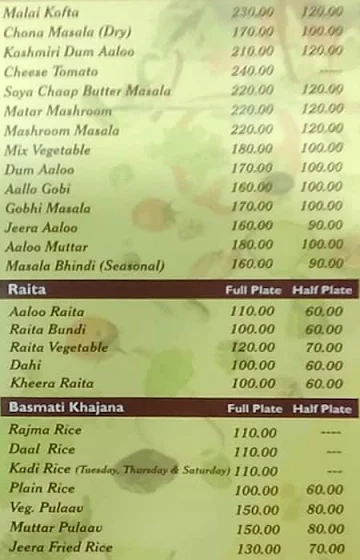 Shri Gurujaan Vaishno Rasoi menu 