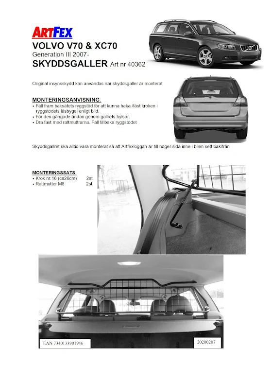 Artfex Hundgaller Volvo V70/XC70 2007-16 (generation 3)