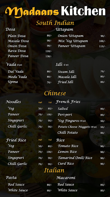 Madaans Kitchen menu 