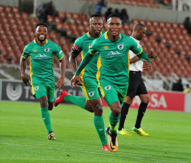 Mpho Kgaswane of Baroka FC celebrate scoring a goal during the Absa Premiership match between Baroka FC and Cape Town City FC at Peter Mokaba Stadium on February 27, 2018 in Polokwane, South Africa.