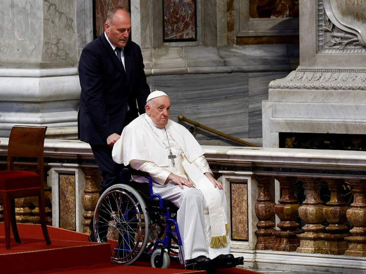 Pope Francis leaves after the mass for World day for Grandparents and the Elderly in St Peter's Basilica, at the Vatican July 23, 2023.