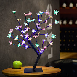 Copac decorativ cu flori de cires, 28 LED, Multicolor
