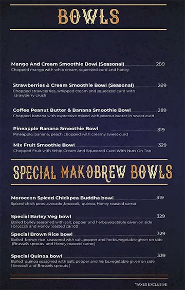 Makobrew World Coffee Bar menu 