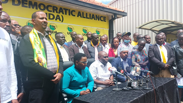 UDA Chairperson Antony Mwaura speaks on the National Elections after holding a consulting meeting with Elgeyo Marakwet County and Kandara Constituency aspirants at hustler centre in Nairobi on November 18, 2022