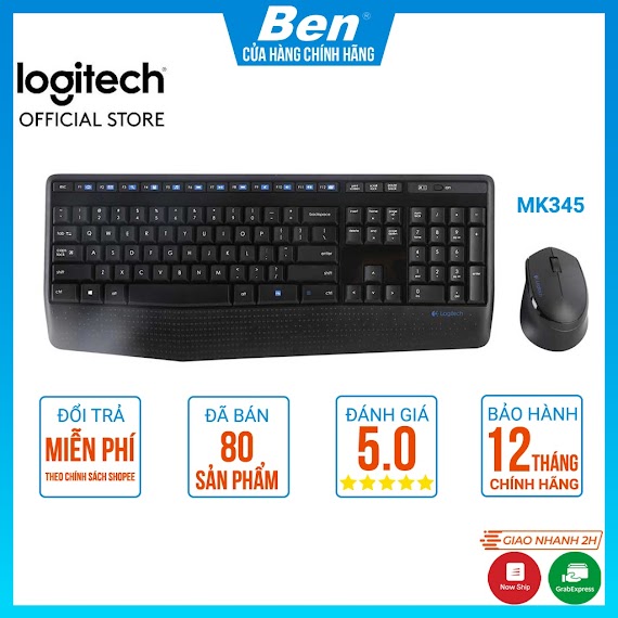 [Mã 156Elha80K Giảm 6% Đơn 400K] Bộ Bàn Phím Và Chuột Không Dây Logitech Mk345 - Bảo Hành Chính Hãng Logitech 12 Tháng