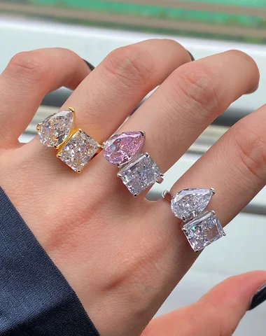 Anel de diamante bicolor em formato - 3
