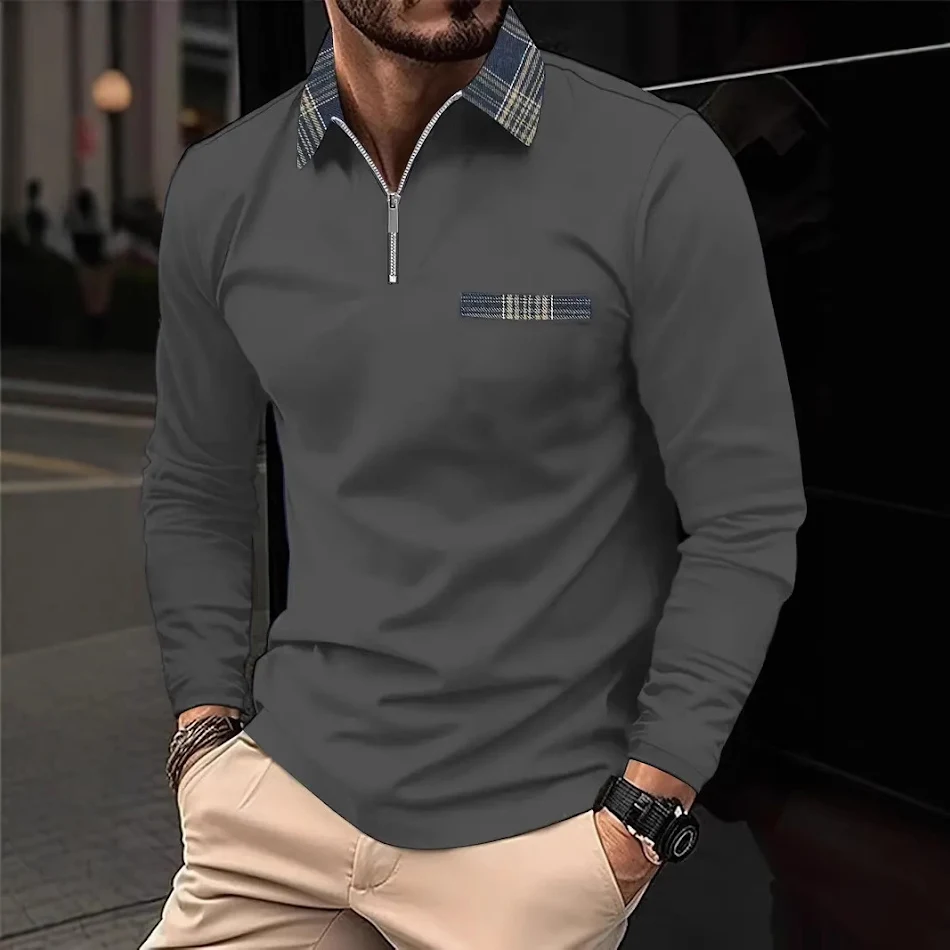 Men's Personalized 3D Digital Printing Long-sleeve Zipper Polo Shirt Top. Custom Design for Comfort and a Stylish Look.