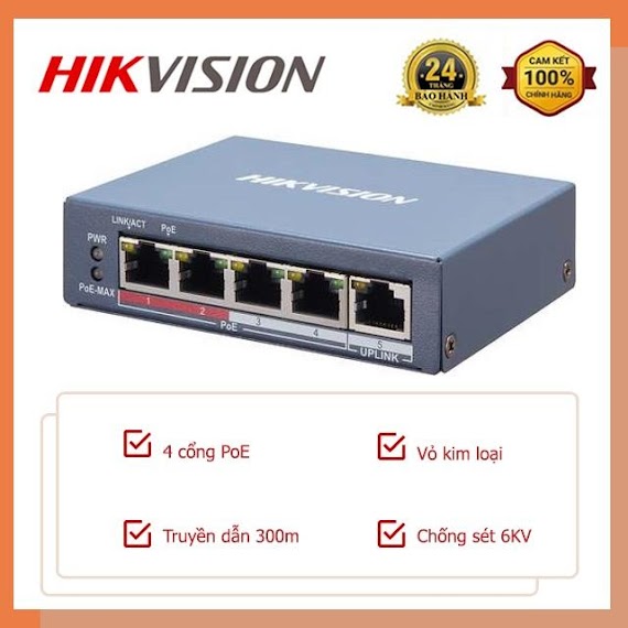 Switch Mạng 4 Cổng Poe Hikvision Ds - 3E0106P - E/M - Hàng Chính Hãng