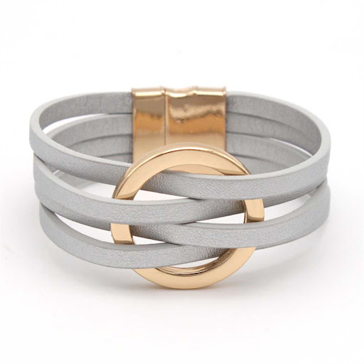 Title 10, Cross Leather Womens Bracelet Metal Big Ring C...