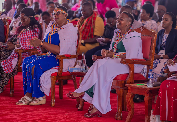 Gender CS Aisha Jumwa, First Lady Mama Rachel Ruto among other leaders during the launch of empowerment projects for women, youth and people with disabilities in Kajiado on April 13, 2024.