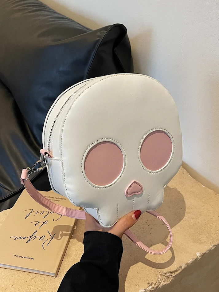 Bolsa Mensageiro Pequena Redonda Caveira Versátil Halloween Estilo Celebridade da Internet