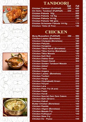 Zam Zam Cateres & Family Restaurant menu 