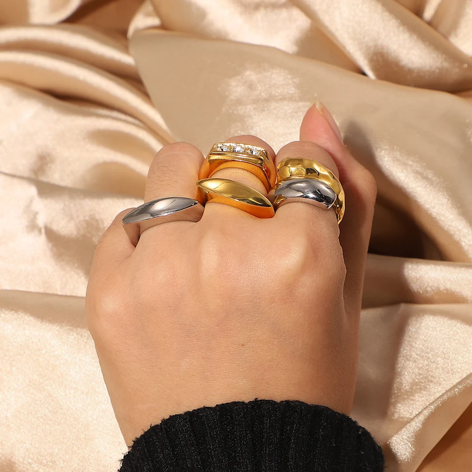 Hoogglans gepolijste roestvrijstalen Punk Connection Cross ring, glad zilver goud. Mode sieraden voor een gedurfde stijl.