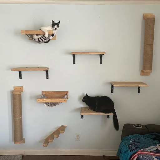 1 Piece Cat Tree Wall Mounted Furniture Scratcher Shelves Cat House Cat Big Platform and Scratching Post for Kitten Play