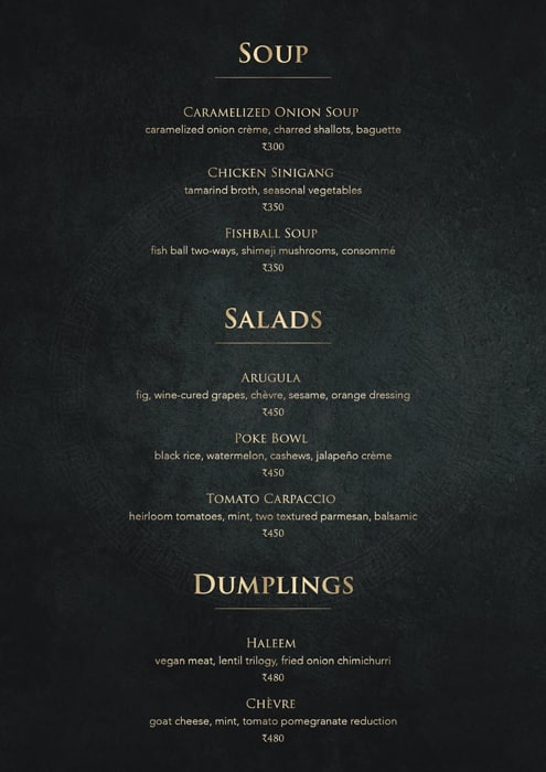 Tushita Dine & Club menu 