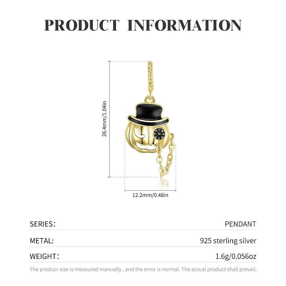 Pendentif tête de citrouille chapeau noir créatif pour bracelet Halloween DIY argent sterling 925 accessoire pour bijoux personnalisés.