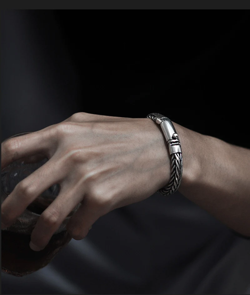 S925 Zilveren handgeweven kielarmband voor heren