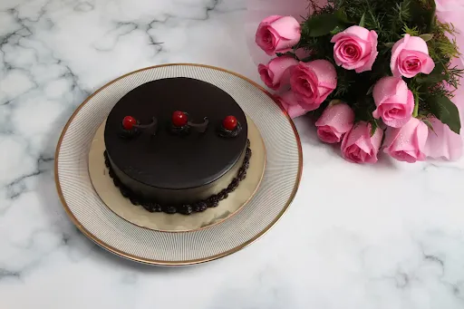 Pink Carnation Bouquet & Three Cherry Truffle Cake [500 Grams]