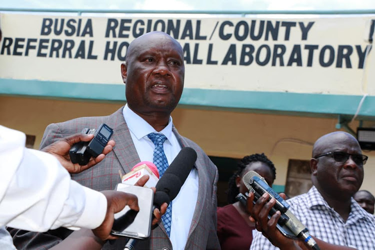 Busia Governor Sospeter Ojaamong at the county referral hospital on Tuesday, March 24, 2020