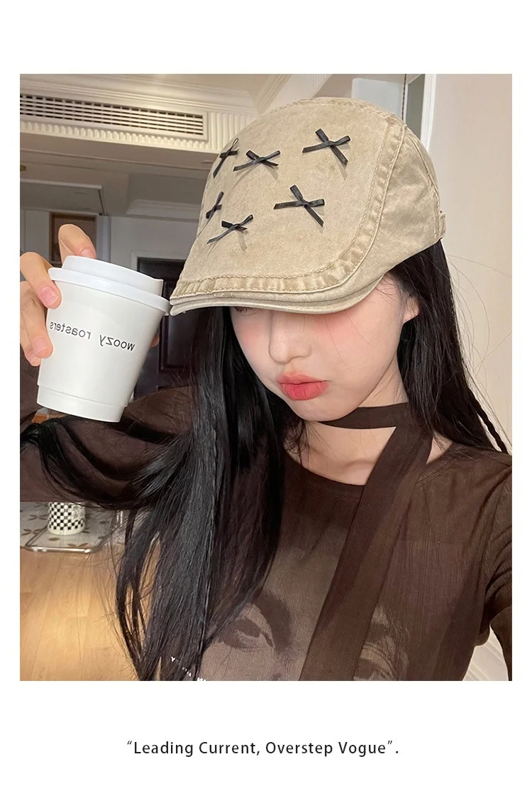 Title 6, Bow Advance Hats Casual Face Peaked Cap Beret