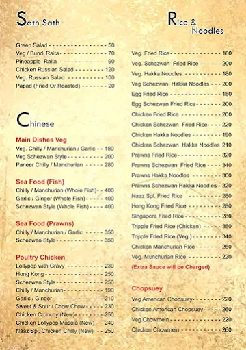 Naaz Restaurant menu 