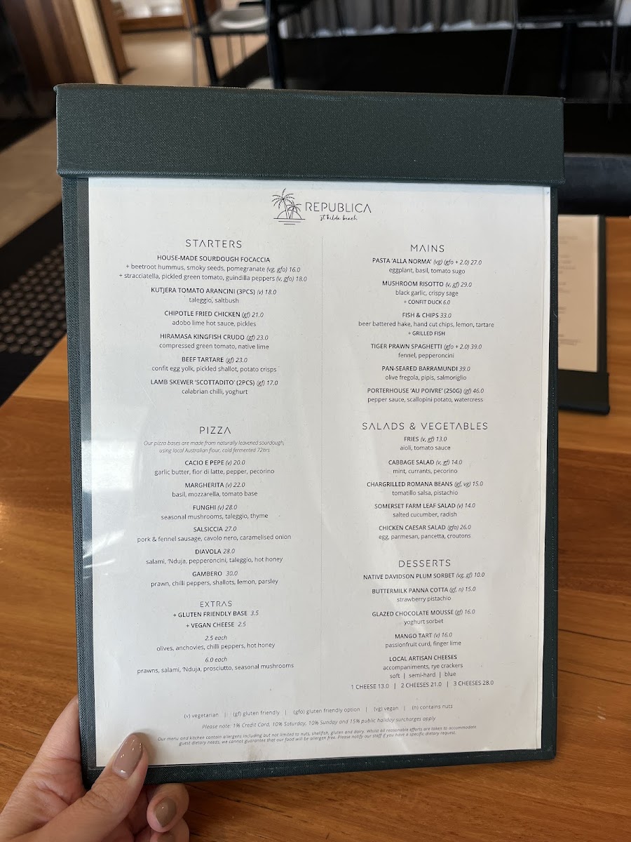 Republica St Kilda Beach gluten-free menu