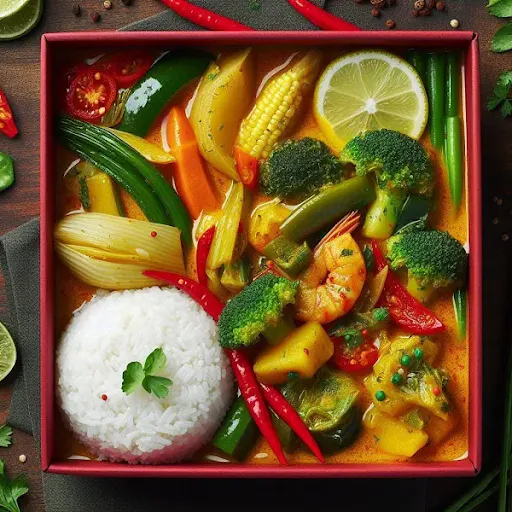 Thai Yello Curry Vegetable With Steamed Rice