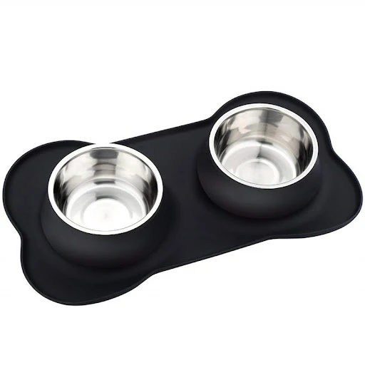 Antislip Double Dog Bowl With Silicone Mat Durable Stainless Steel Water Food Feeder Pet Feeding Drinking Bowls for Dogs