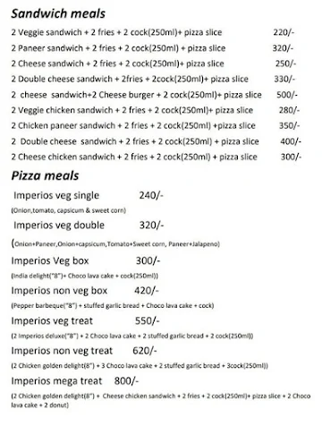 Imperio's Pizza menu 