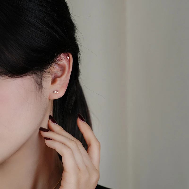 S925 Sterling zilveren oorstekers dames, geometrisch twin design, kleine oorbellen, modieus en overal bij passend voor elke look.