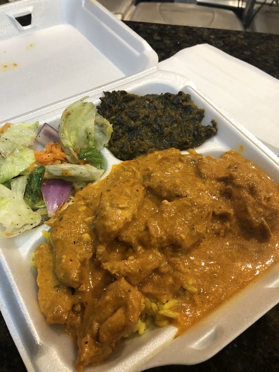 Chicken platter with saag and salad