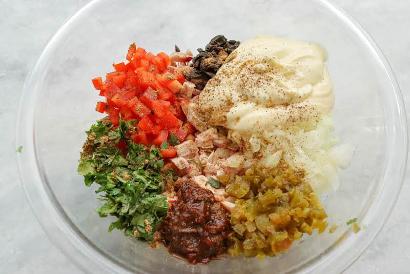 Chicken Salad Ingredients In A Bowl.