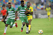 Justice Chabalala of Celtic tussles for the ball with  Ivan Mahangwahaya of Baroka. He says he is happy at Celtic.   CharlZ Lombard/ Gallo Images