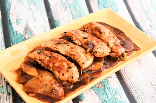 Caribbean Chicken on a platter.