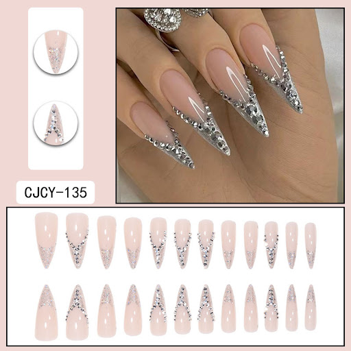 Title 1, Bride French Diamond Fragments Fake Nail Sticke...