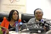 Cheryl Zondi at the launch of her foundation to help victims in December 2018. With her is Thoko Mkhwanazi-Xaluva, the then chair of the Commission for the Promotion and Protection of the Rights of Cultural, Religious and Linguistic Communities.