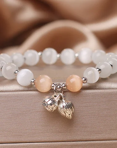 Bracelet deux pièces fleurs en opal - 3