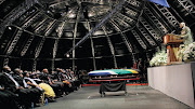 FAREWELL, COMRADE: President Jacob Zuma (front row, in front of the coffin) during the funeral service of struggle icon JB Marks in Ventersdorp, North West, yesterday.