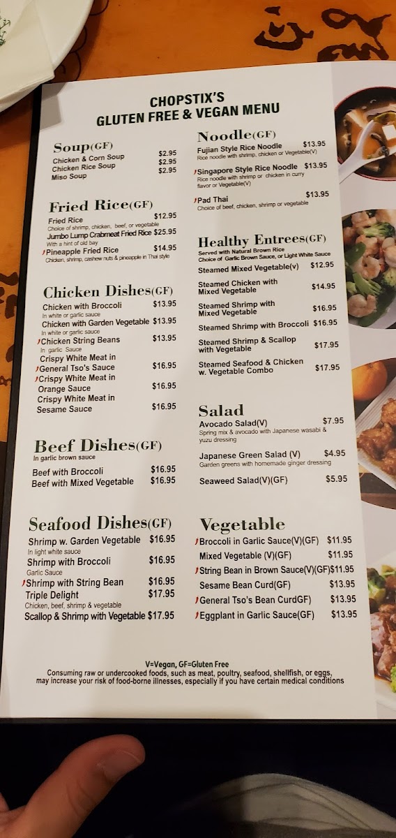 Chopstix gluten-free menu