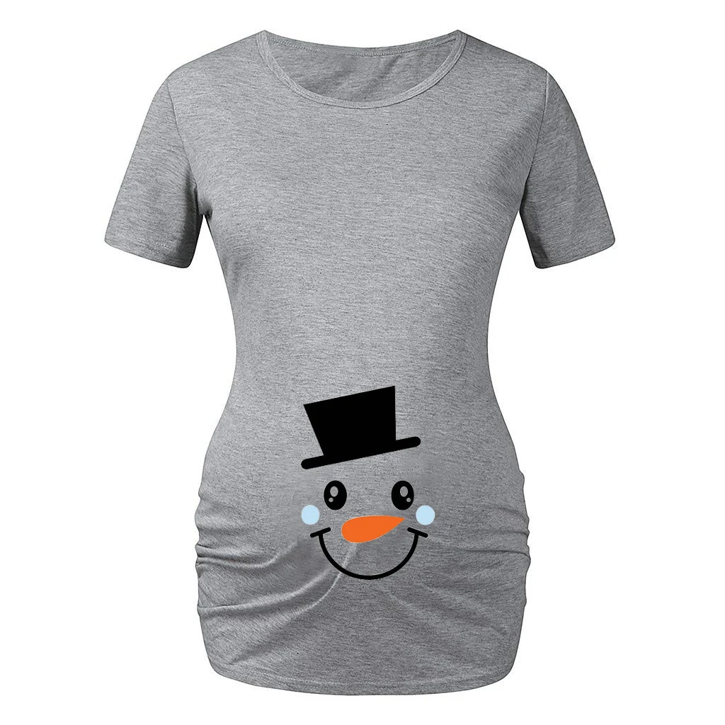 Christmas Cartoon Snowman Print Maternity Dress Summer Plus Size Maternity Short-sleeved T-shirt