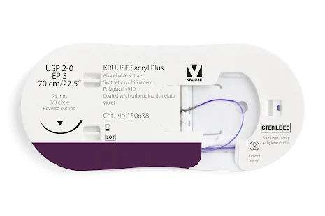 KRUUSE Sacryl Plus Sutur, USP 2-0/EP 3, 70 cm, violet, 12st