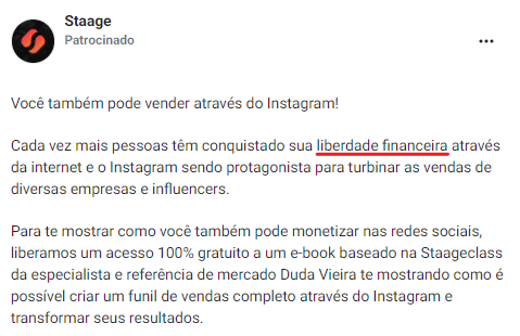 5 elementos de persuasão obrigatórios em Copy para anúncios - Exemplo de como usar os problemas e sonhos da audiência em um anúncio da Staage