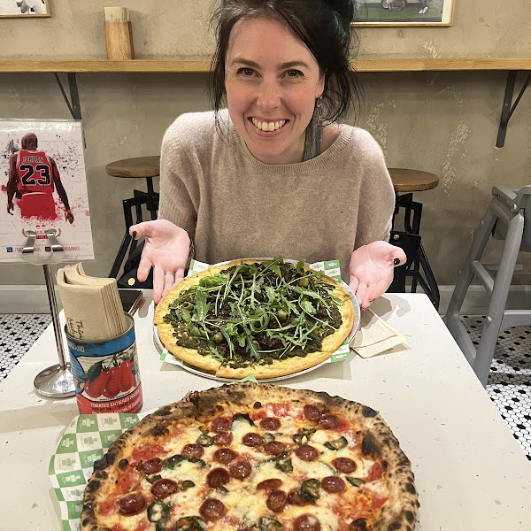 My first pizza in 4 months, the green one is mine