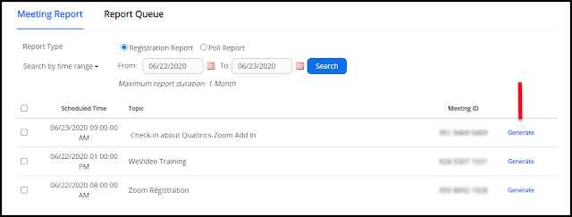 screenshot of registration and poll report