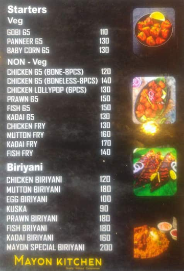 Maya's Restaurant menu 