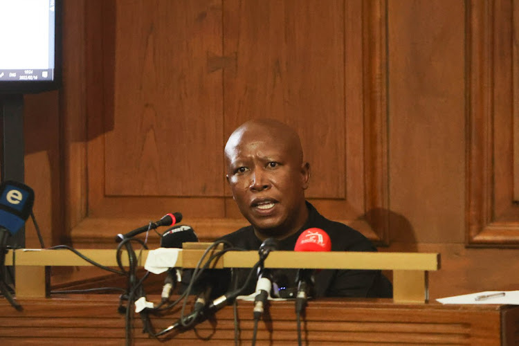 Leader of the EFF Julius Malema takes the witness stand at the Equality Court in the Johannesburg CBD during a hate speech case brought by Afriforum relating to the singing of the struggle song “Shoot the Boer”.