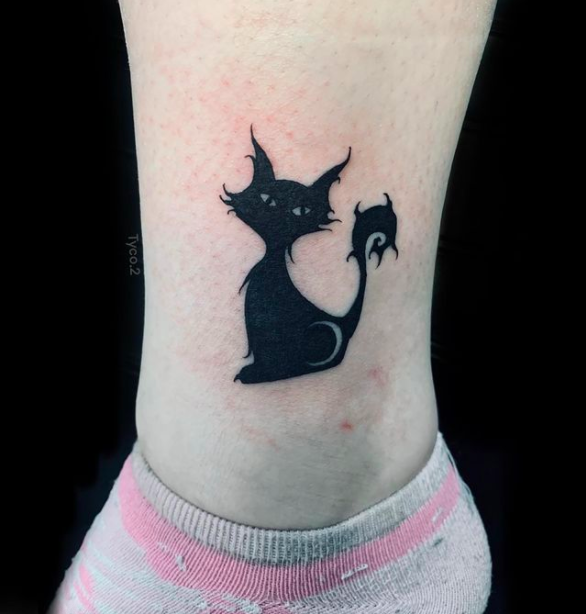 Black Ink Cat Tattoo